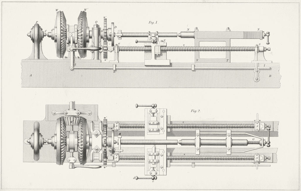 ENGINEERING. Engine for cutting large Screws c1880 old antique print picture
